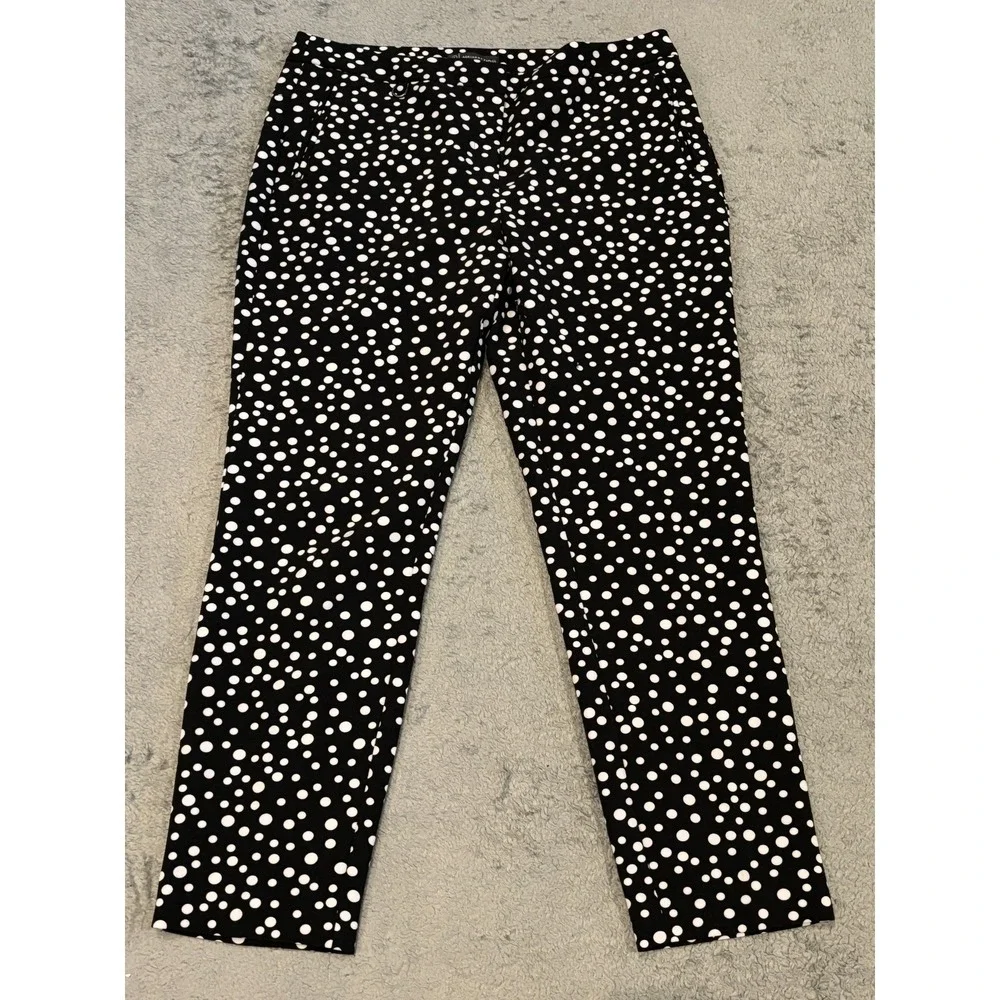 Adrianna Papell Pants Womens 12 Black White Polka Dot Slim Ankle Trousers